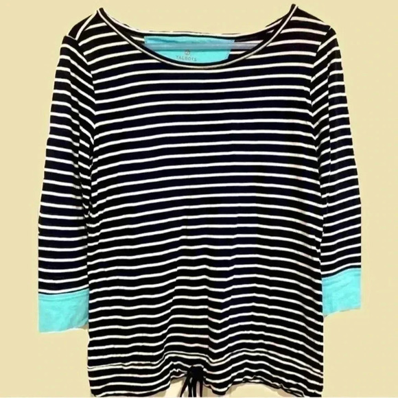 Talbots Tops - Talbots Women’s Navy Striped Blouse 3/4 Length Sleeves Sz. Small- drawstring hem